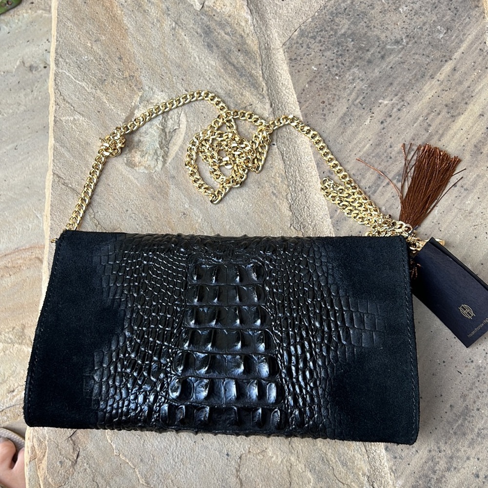 House Of Harlow 1960 Leather and Suede Alligator Clutch Crossbody - Picture 7 of 16